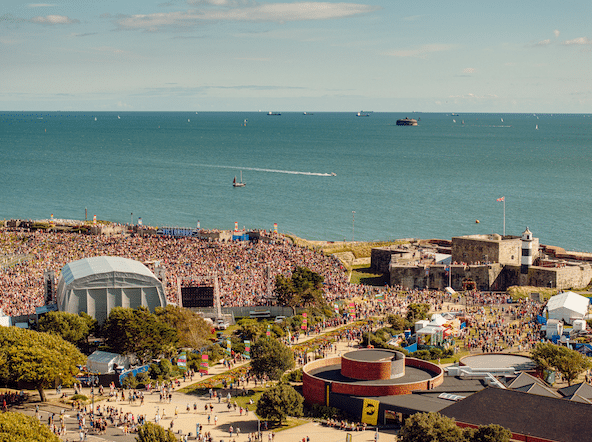 Photo of the castle stage looking out to sea